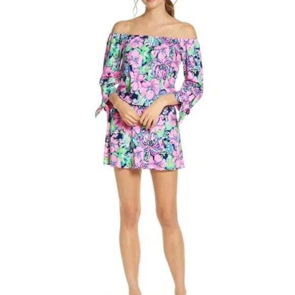 Lilly Pulitzer Lana Skort Romper Off the Shoulder Pink Multi Paradise Found S - Picture 11 of 11